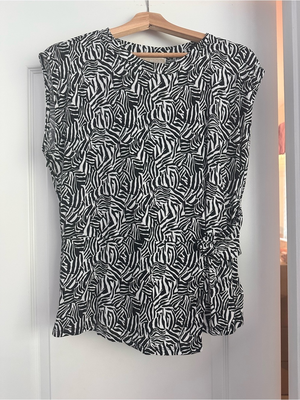 Michael Kors Black and White Zebra-Print Sleeveless Blouse